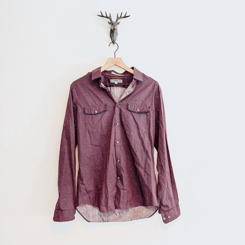 Express Men's Burgundy Button Down Shirt Size Medium